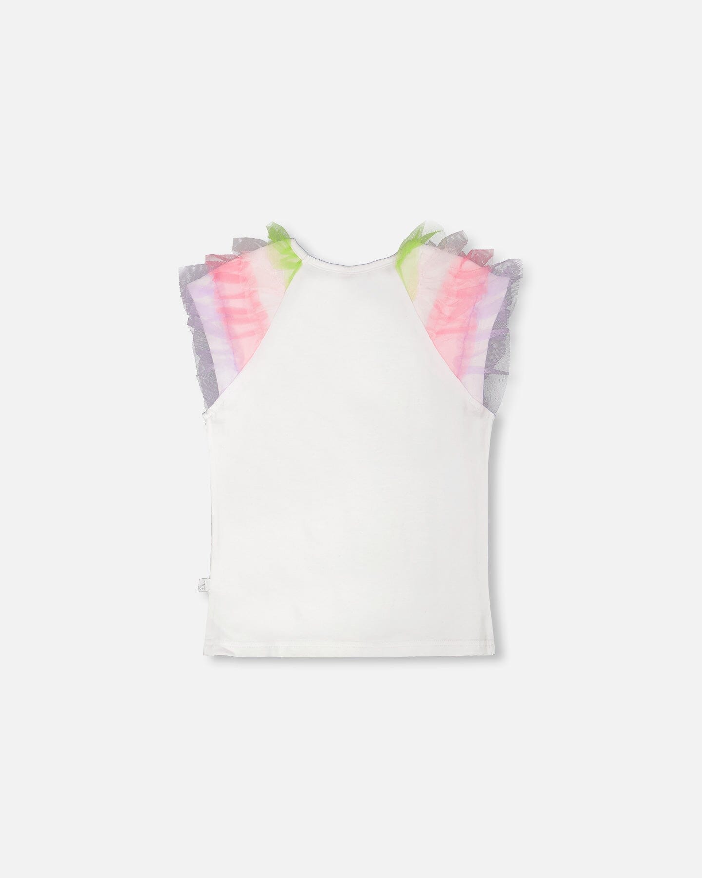 Organic Cotton Jersey T-Shirt White With Multicolor Mesh Sleeves