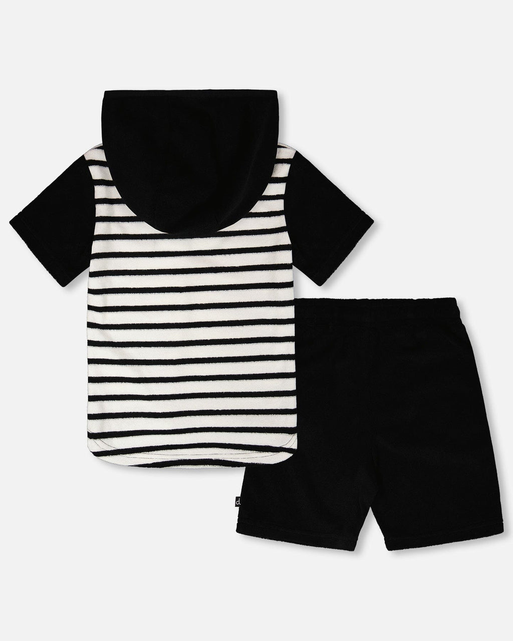 Hooded Terry T-Shirt With Shorts Set Black And White Stripes
