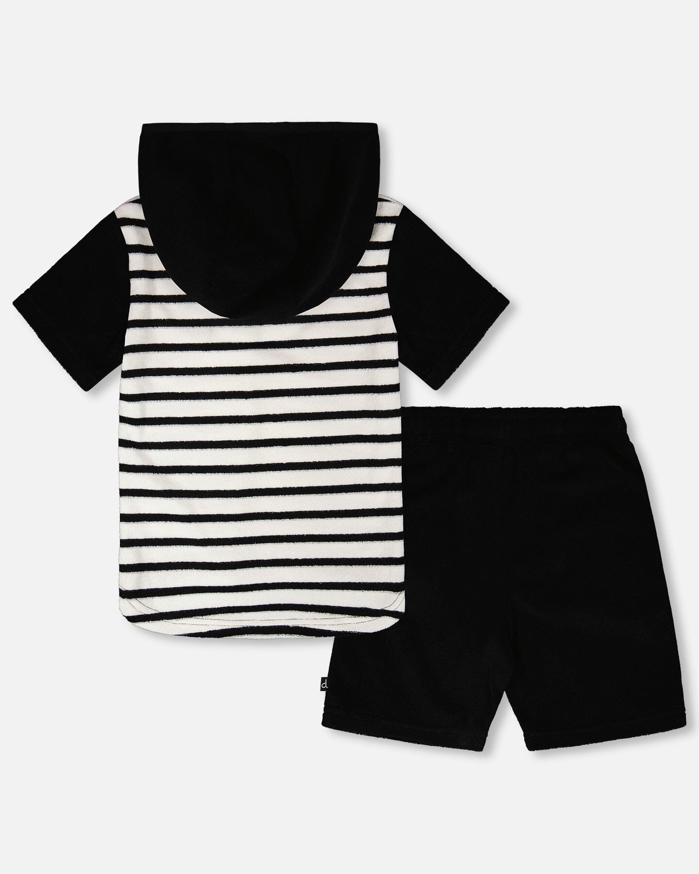 Hooded Terry T-Shirt With Shorts Set Black And White Stripes