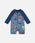 Baby And Toddler One-Piece Long Sleeve Rashguard Blue Printed Marine Animals
