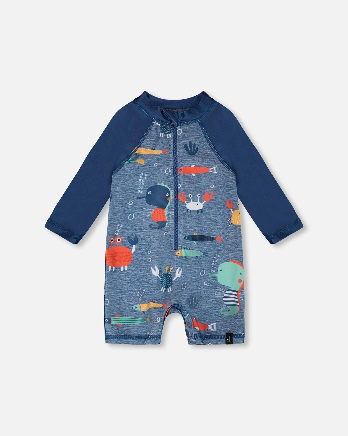 Baby And Toddler One-Piece Long Sleeve Rashguard Blue Printed Marine Animals