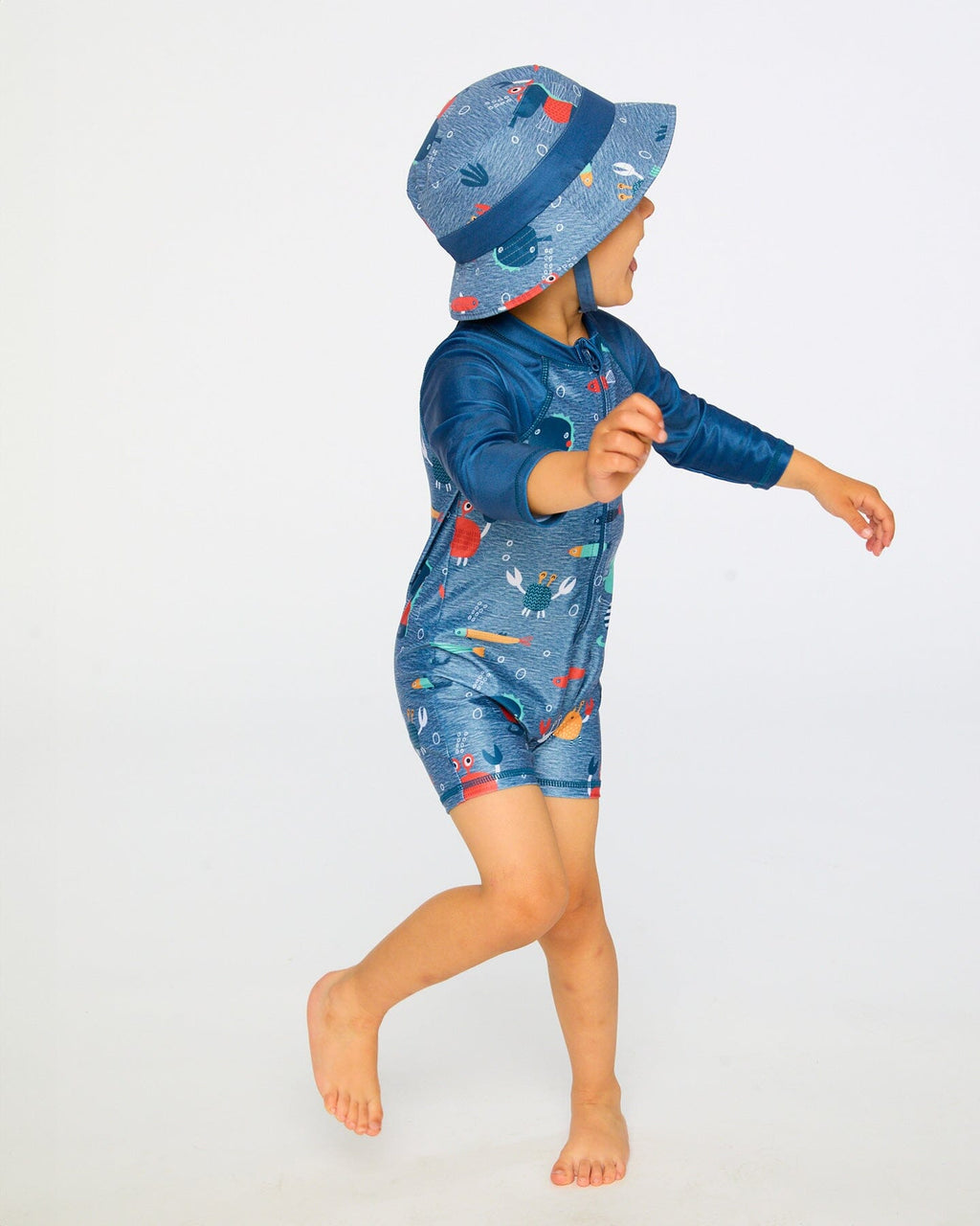 Baby And Toddler One-Piece Long Sleeve Rashguard Blue Printed Marine Animals