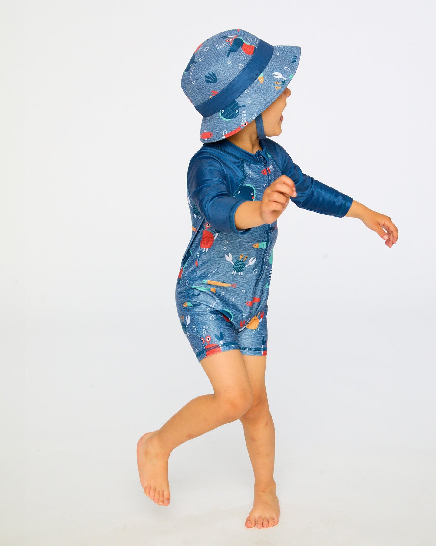 Baby And Toddler One-Piece Long Sleeve Rashguard Blue Printed Marine Animals