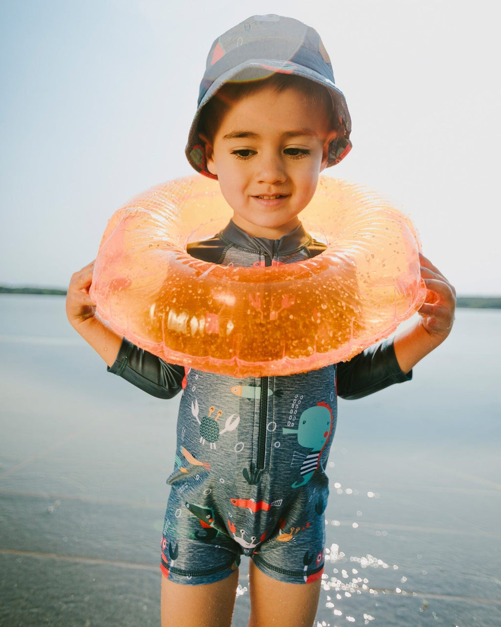 Baby And Toddler One-Piece Long Sleeve Rashguard Blue Printed Marine Animals