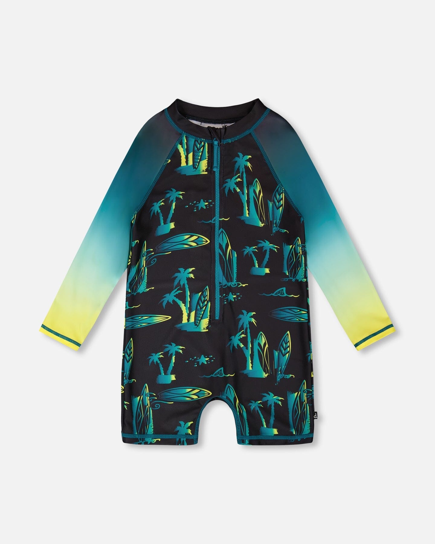 One-Piece Long Sleeve Rashguard Black Surf Print