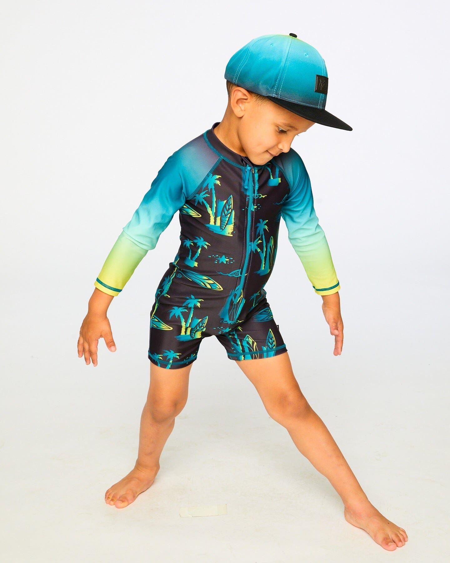 One-Piece Long Sleeve Rashguard Black Surf Print