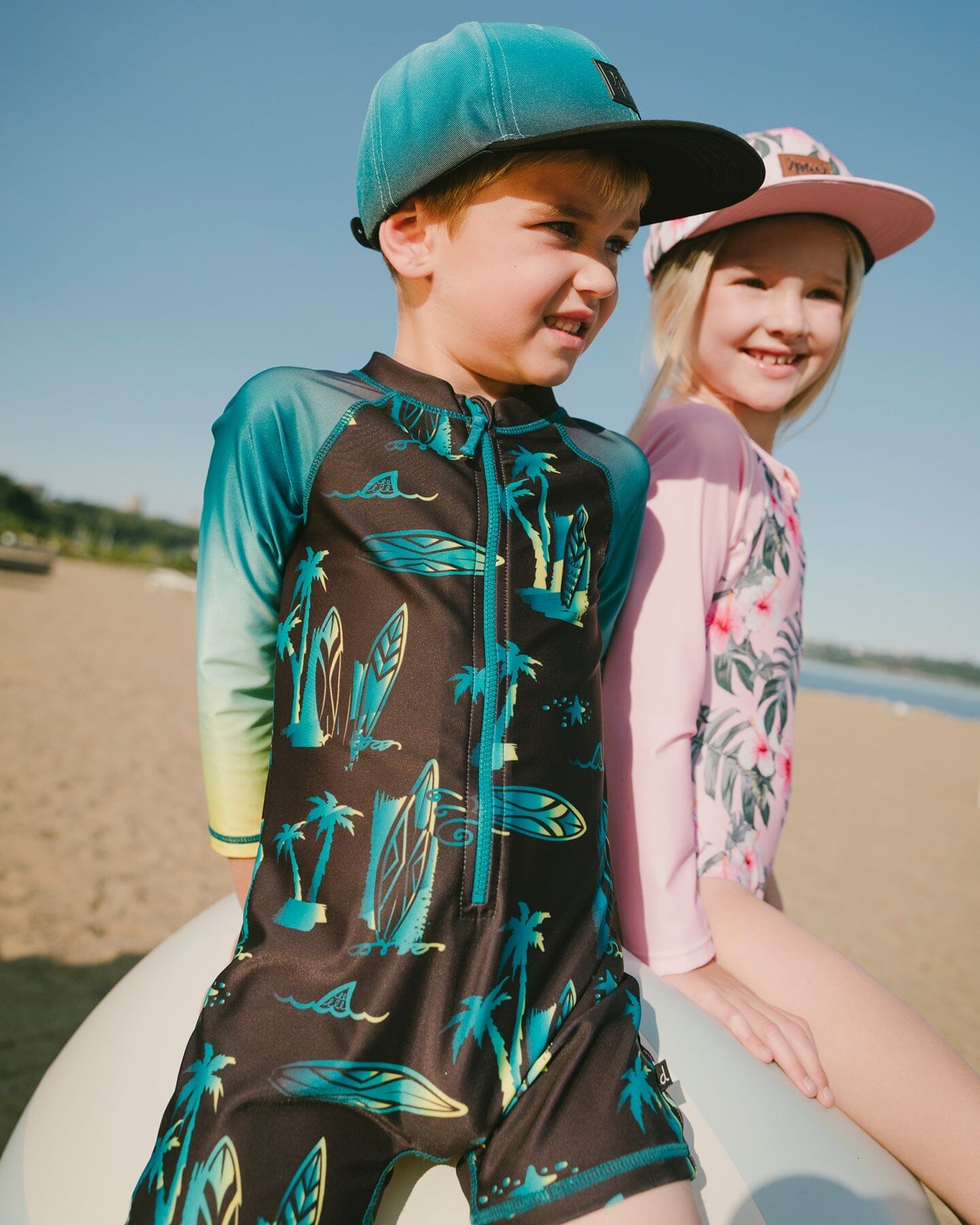 One-Piece Long Sleeve Rashguard Black Surf Print
