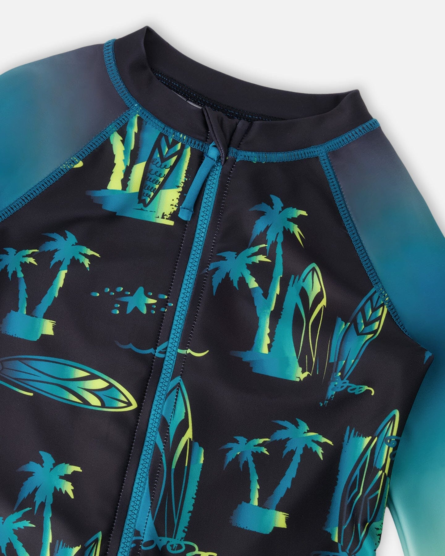 One-Piece Long Sleeve Rashguard Black Surf Print