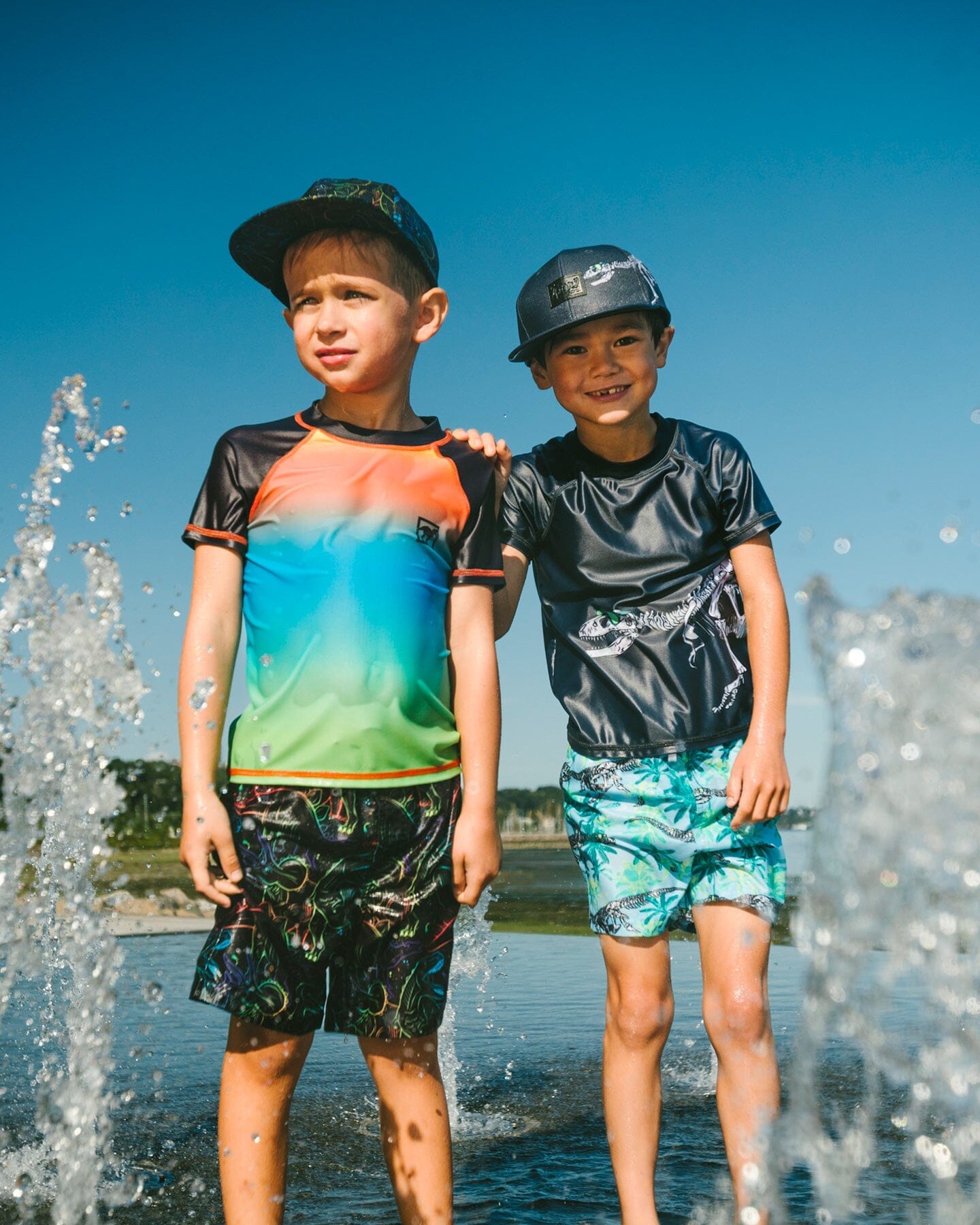 Swim Trunks Black Dinosaur Print