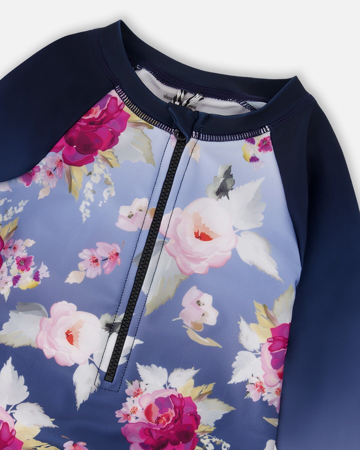 One-Piece Long Sleeve Rashguard Blue Rose Print