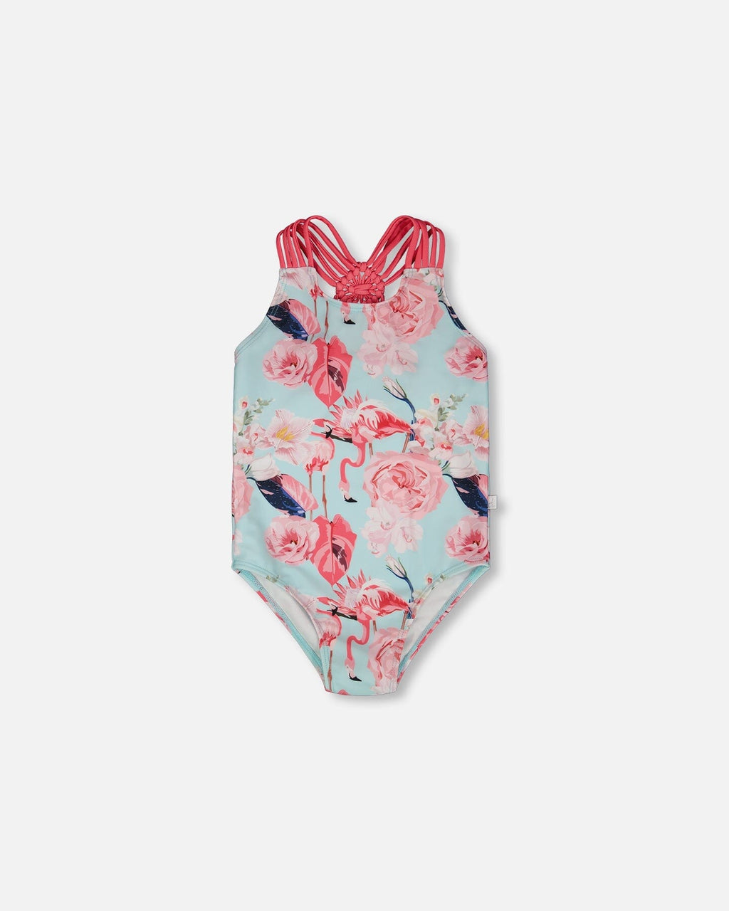 One-Piece Swimsuit Blue Flamingo Print