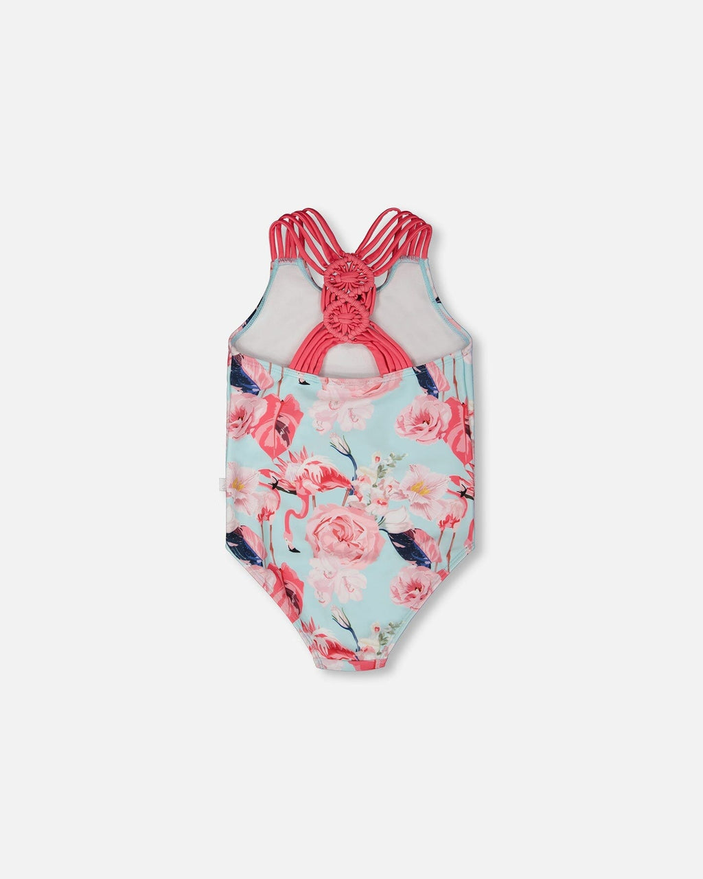 One-Piece Swimsuit Blue Flamingo Print