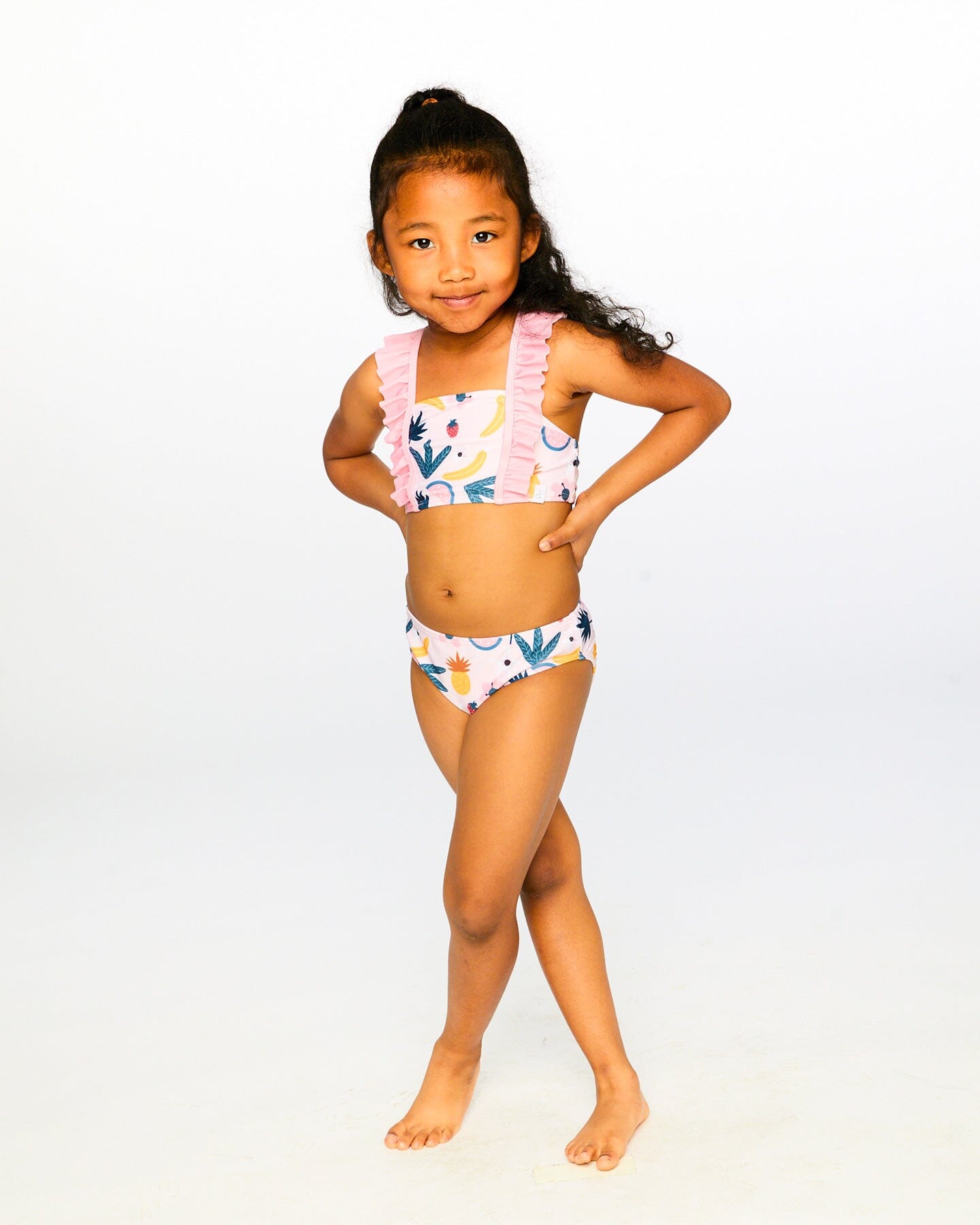 Two-Piece Swimsuit Pink Printed Fruits