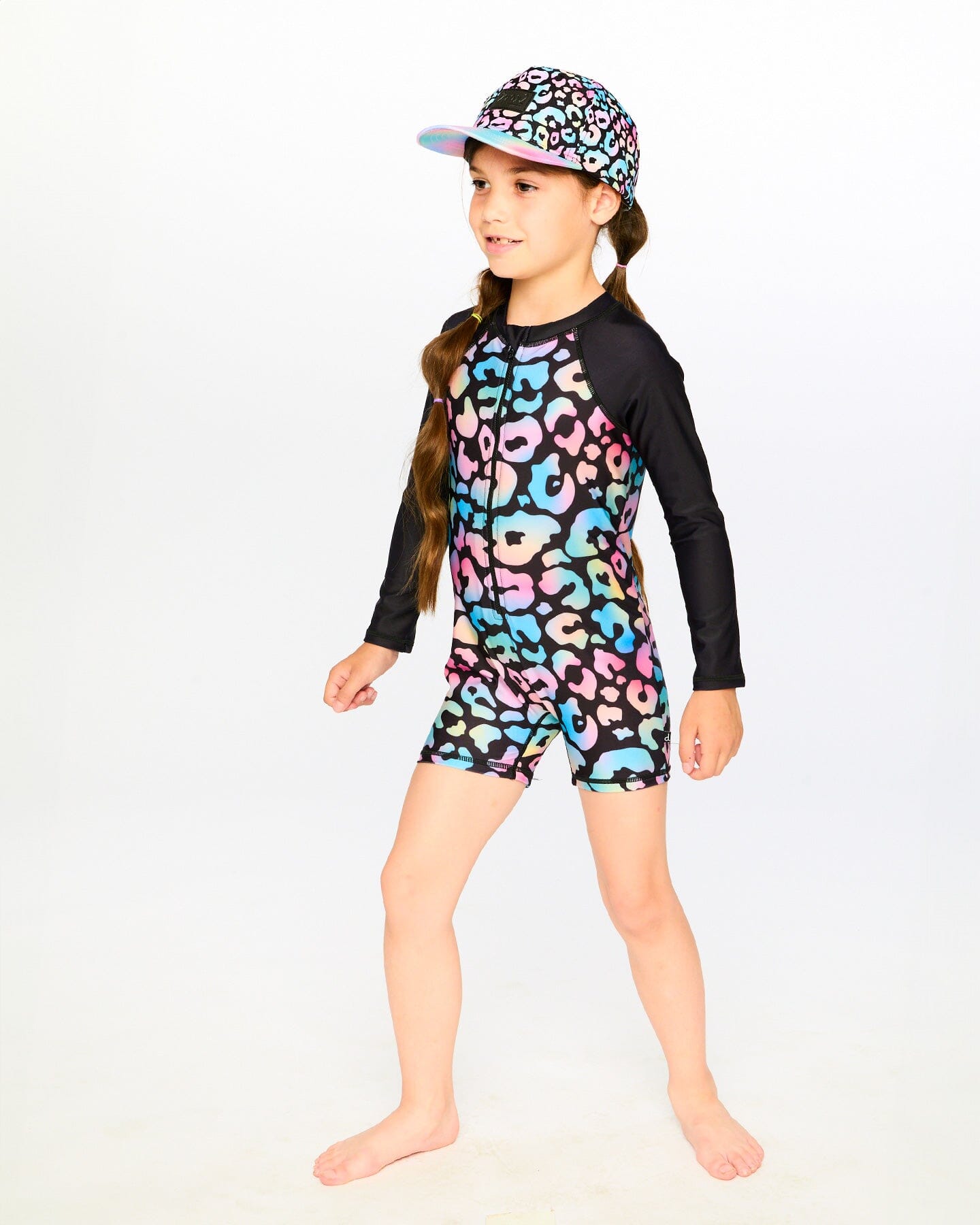 One-Piece Long Sleeve Rashguard Black Leopard Print