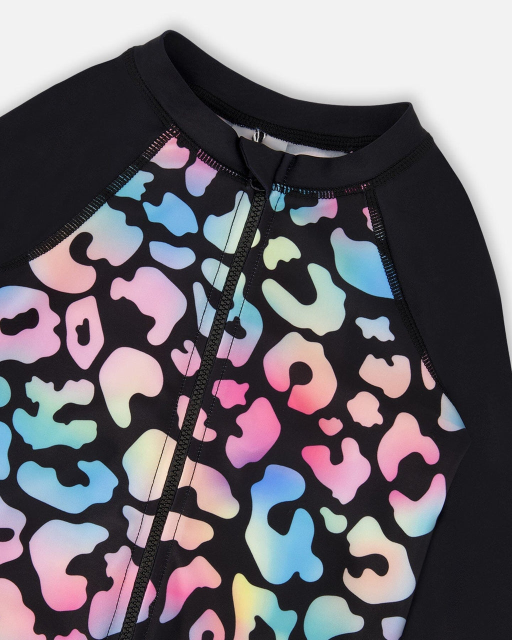 One-Piece Long Sleeve Rashguard Black Leopard Print