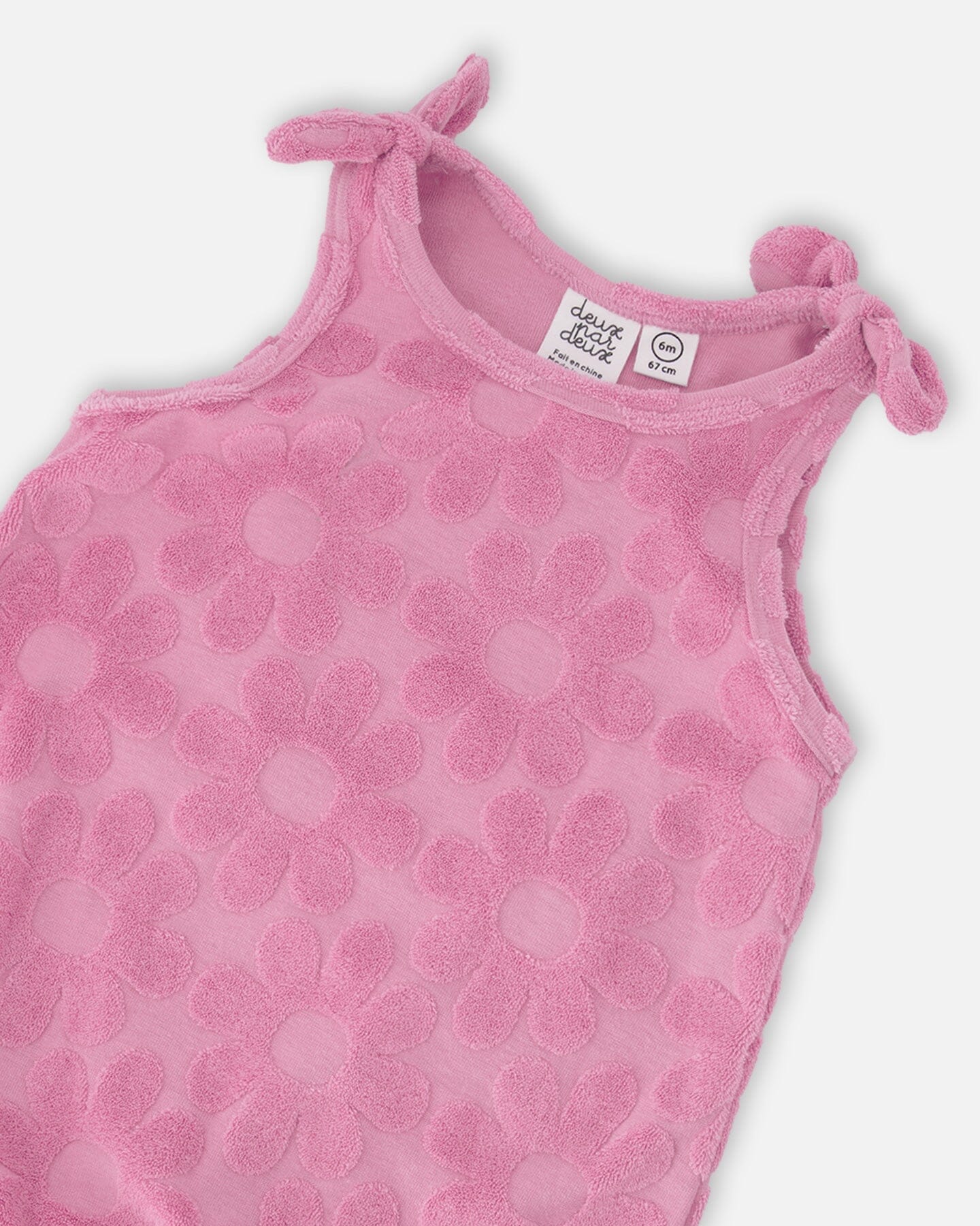 Terry Cloth Romper With Bows Pink