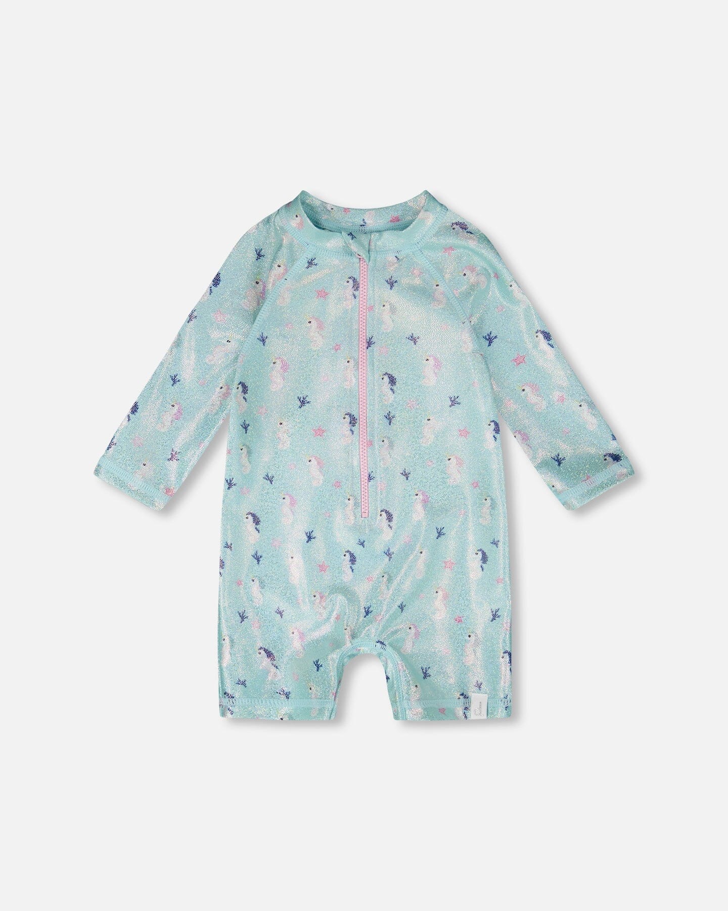 Baby And Toddler One-Piece Long Sleeve Rashguard Blue Seahorse Print
