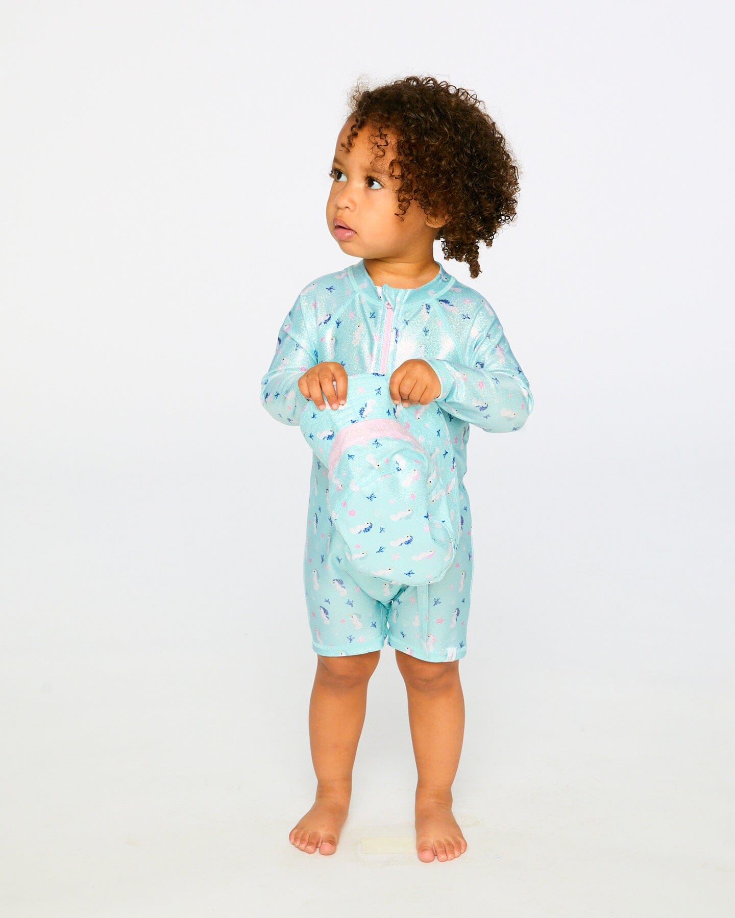 Baby And Toddler One-Piece Long Sleeve Rashguard Blue Seahorse Print