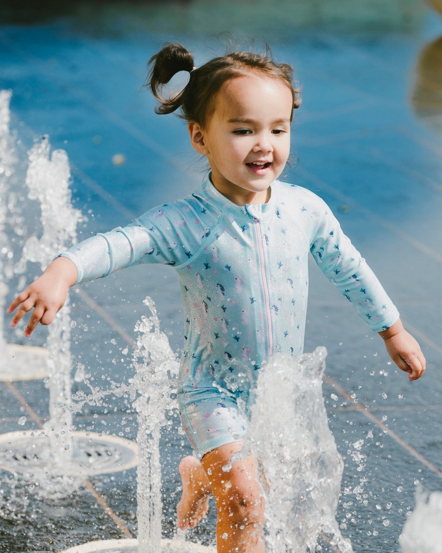 Baby And Toddler One-Piece Long Sleeve Rashguard Blue Seahorse Print