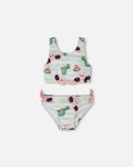 Two-Piece Swimsuit Blue Flamingo And Cactus Print