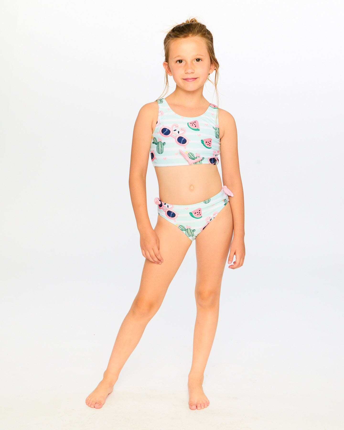 Two-Piece Swimsuit Blue Flamingo And Cactus Print