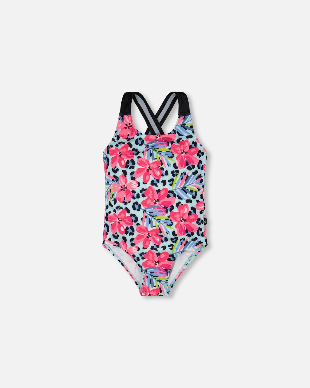 One-Piece Swimsuit Blue Floral And Leopard Print