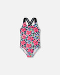 One-Piece Swimsuit Blue Floral And Leopard Print