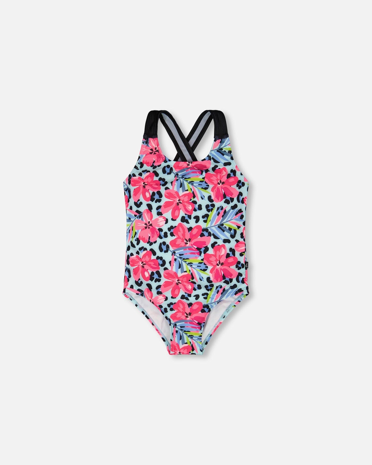One-Piece Swimsuit Blue Floral And Leopard Print
