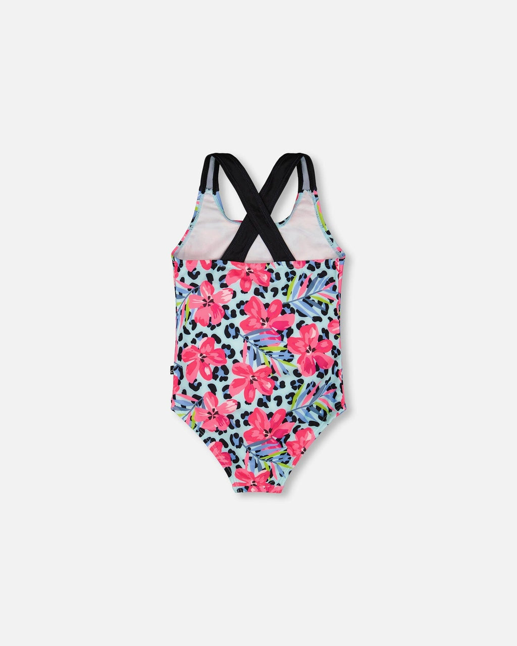 One-Piece Swimsuit Blue Floral And Leopard Print