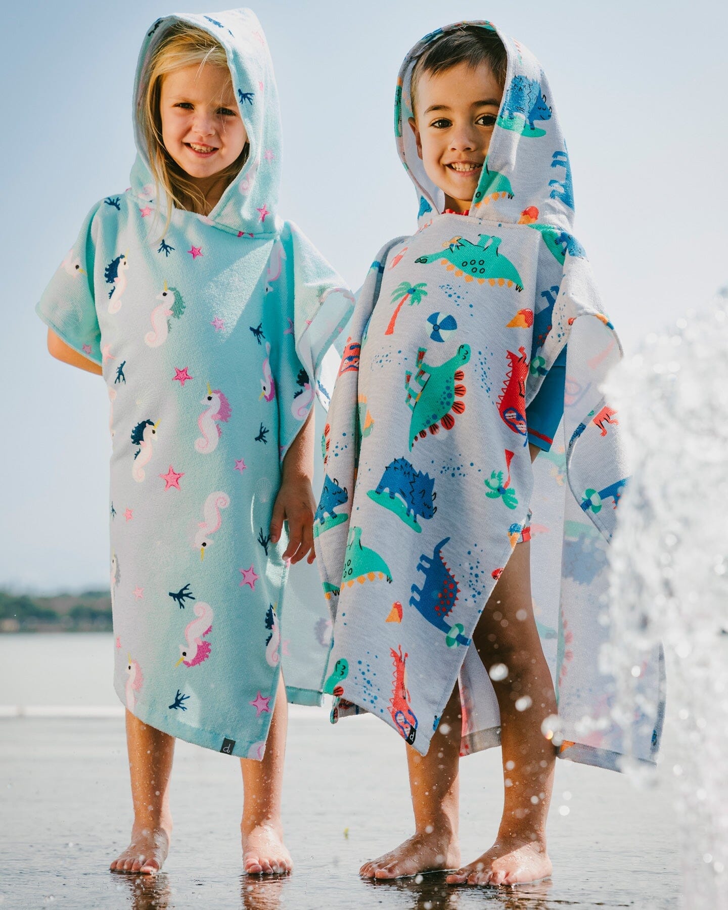 Hooded Beach Towel Blue Seahorse Print