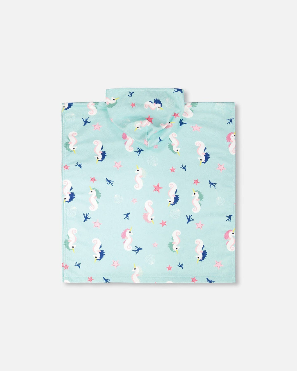 Hooded Beach Towel Blue Seahorse Print