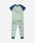 Organic Cotton Two-Piece Pyjama Set Green Crocodile Print