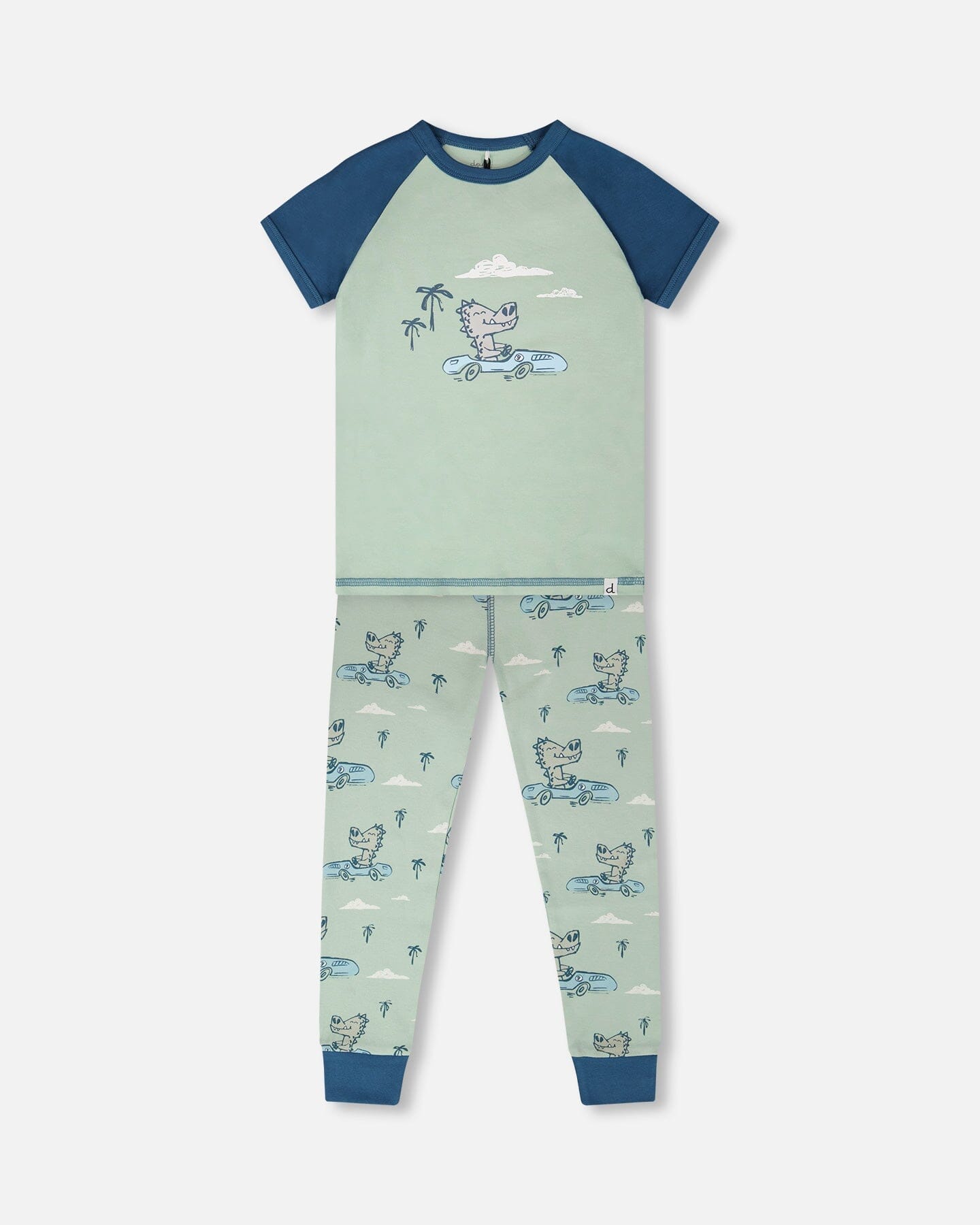 Organic Cotton Two-Piece Pyjama Set Green Crocodile Print