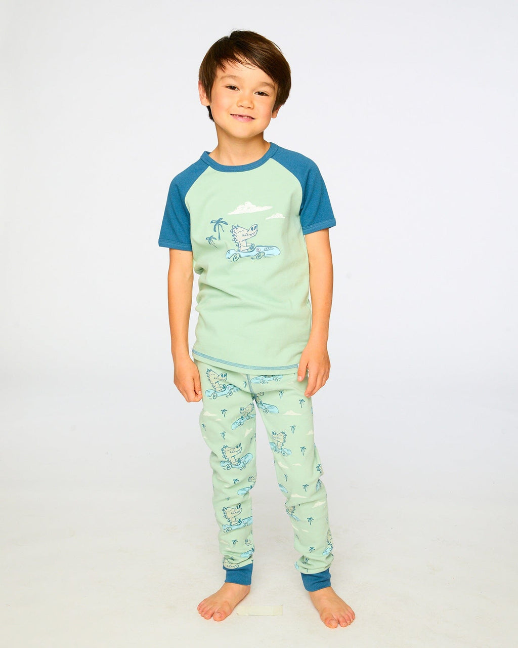 Organic Cotton Two-Piece Pyjama Set Green Crocodile Print