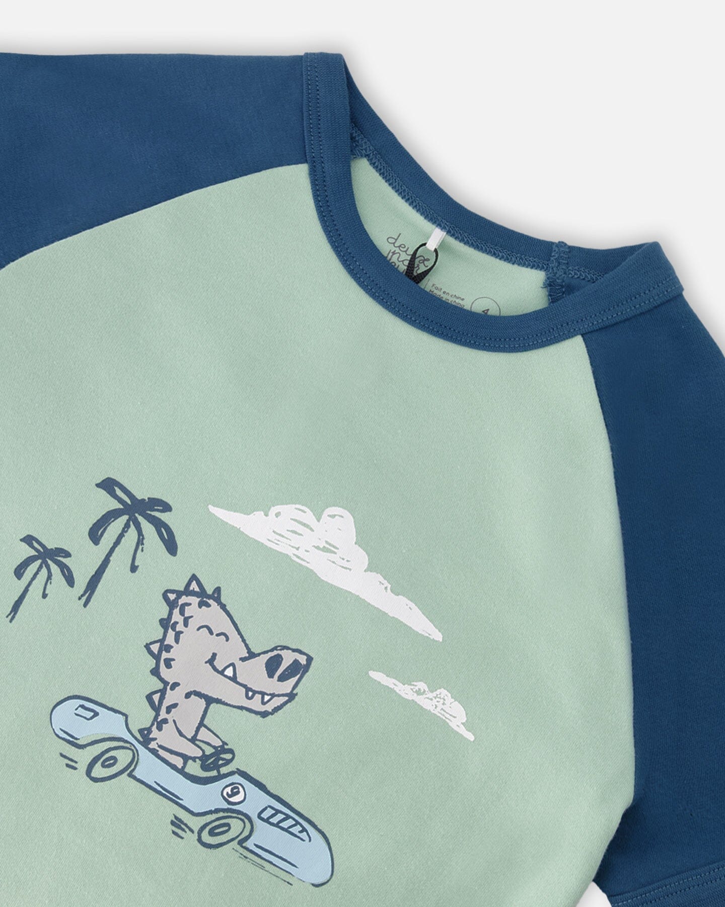 Organic Cotton Two-Piece Pyjama Set Green Crocodile Print