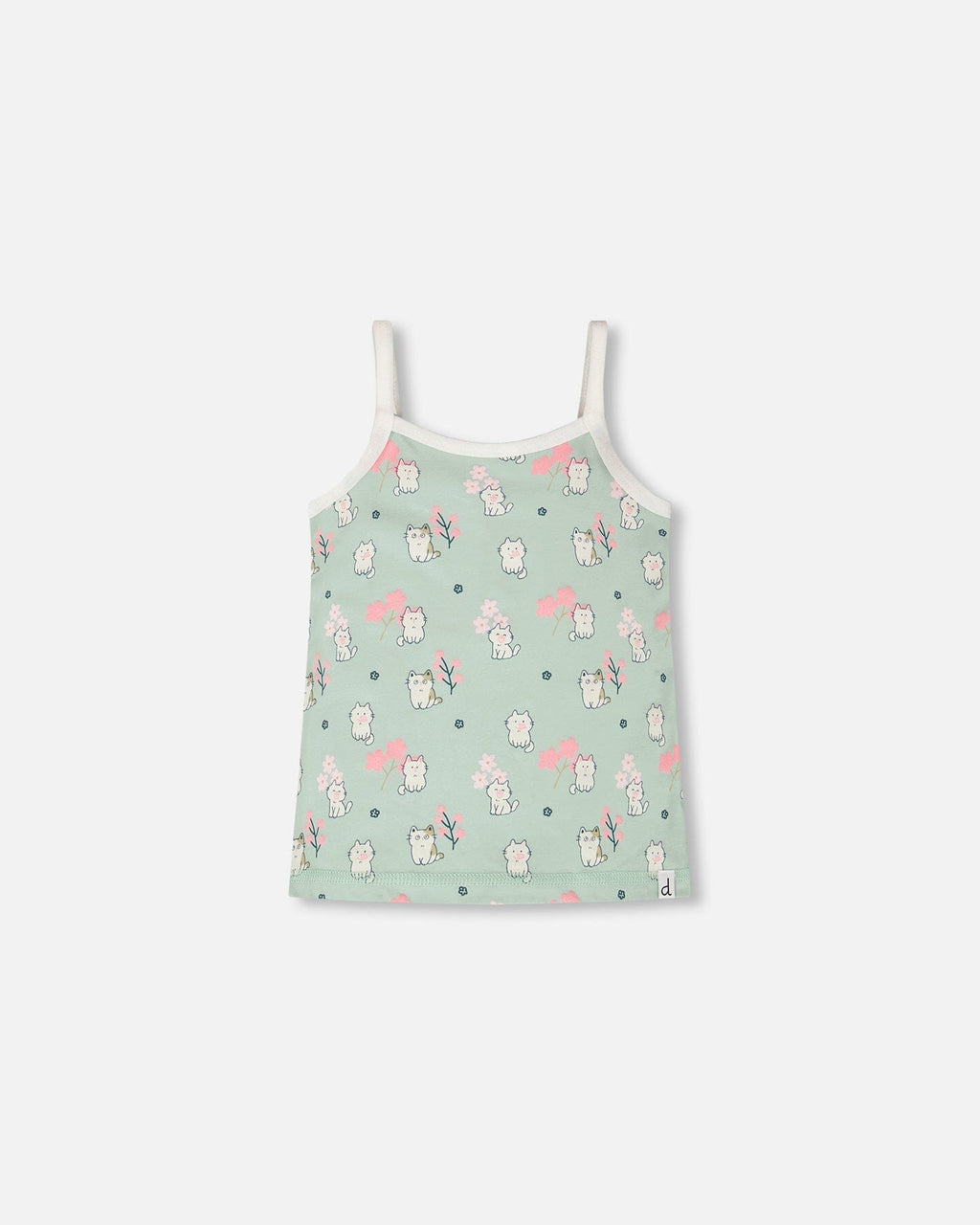 Organic Cotton Tank Underwear Green Kitten Print