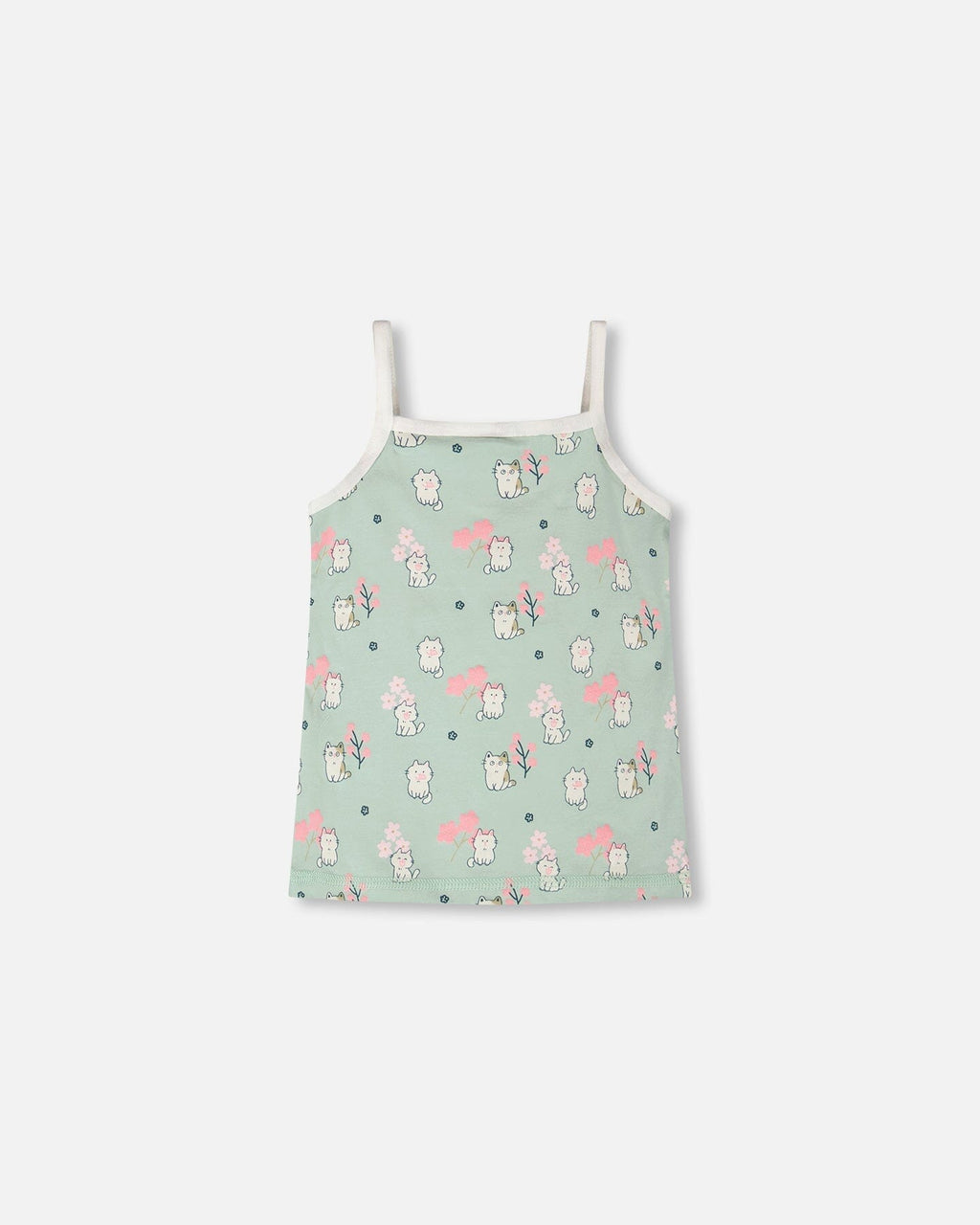 Organic Cotton Tank Underwear Green Kitten Print