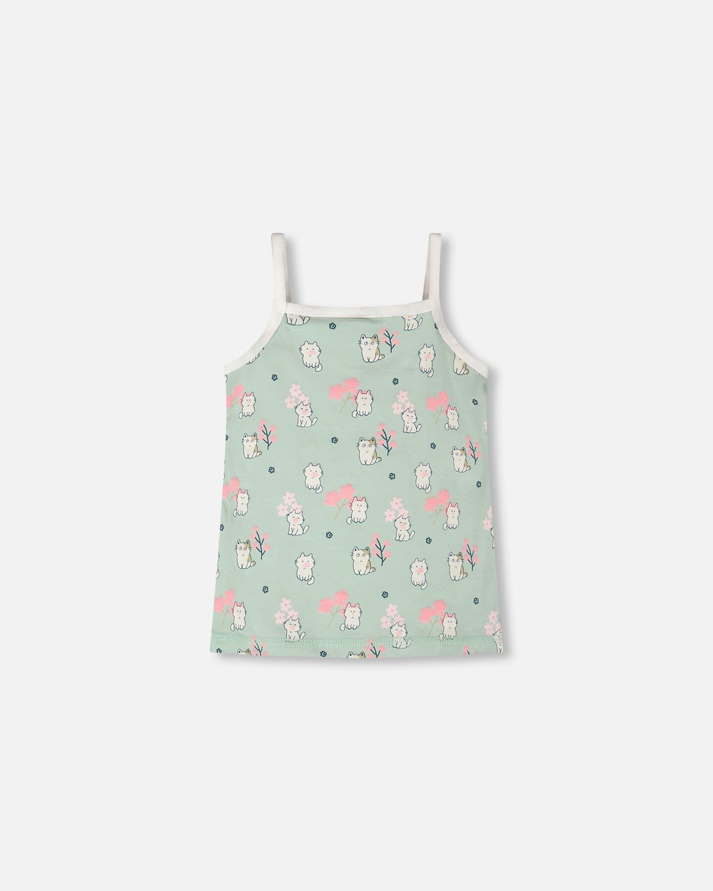 Organic Cotton Tank Underwear Green Kitten Print