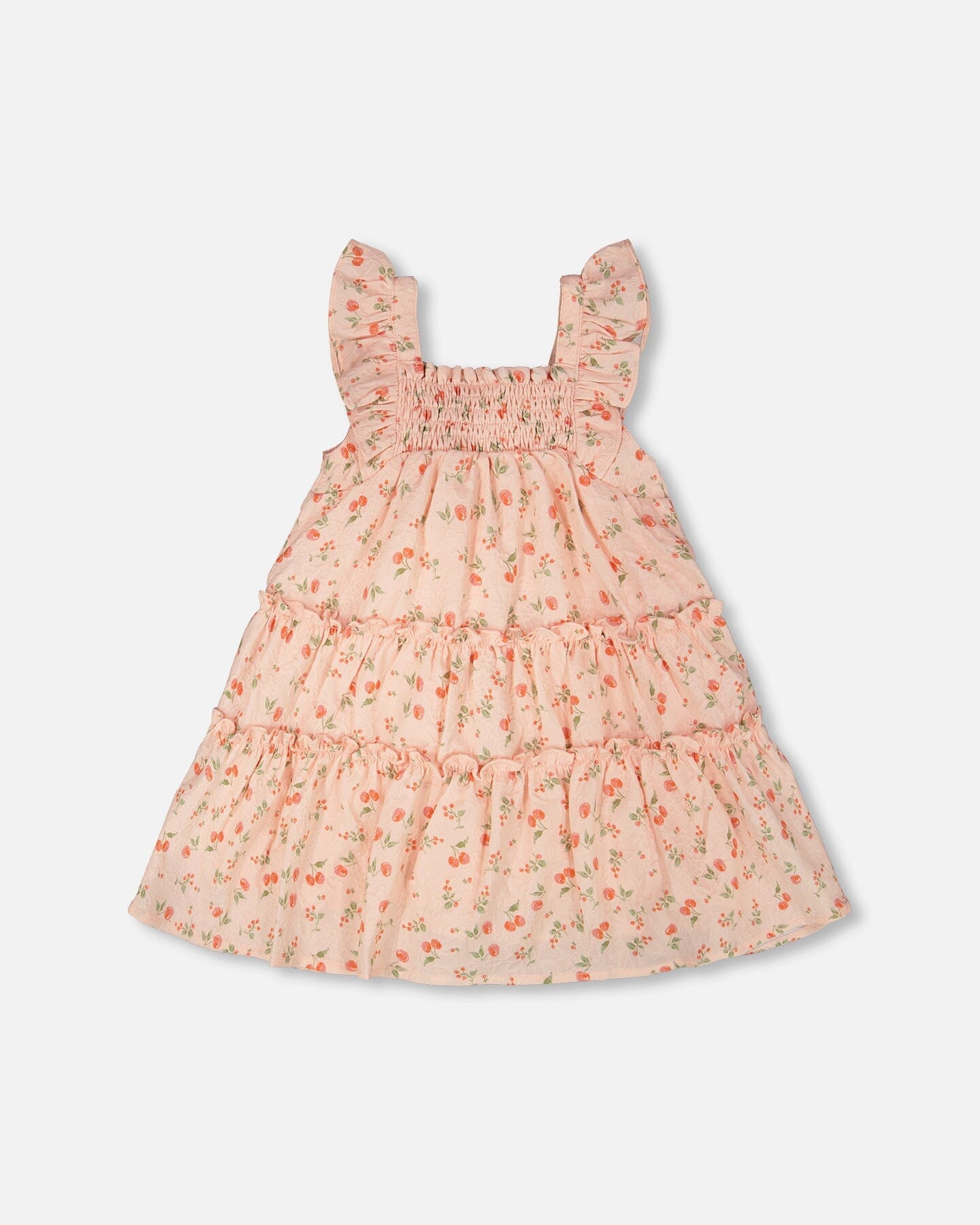 Multi-Tiered Dress With Smocking Pink Printed Flowers