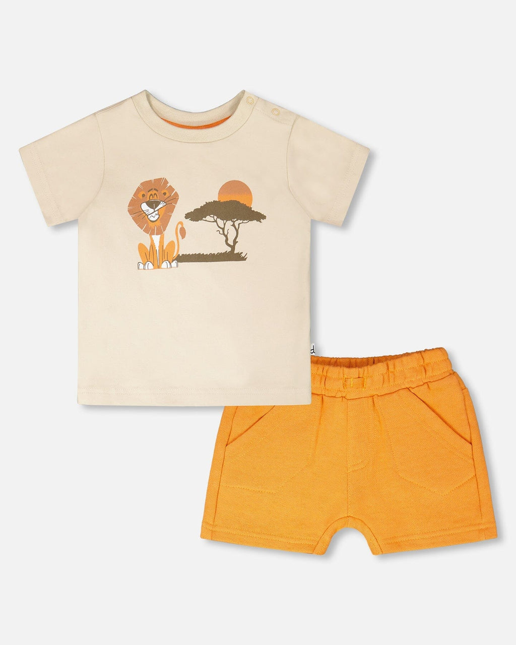 Organic Cotton T-Shirt And Short Set Beige And Orange