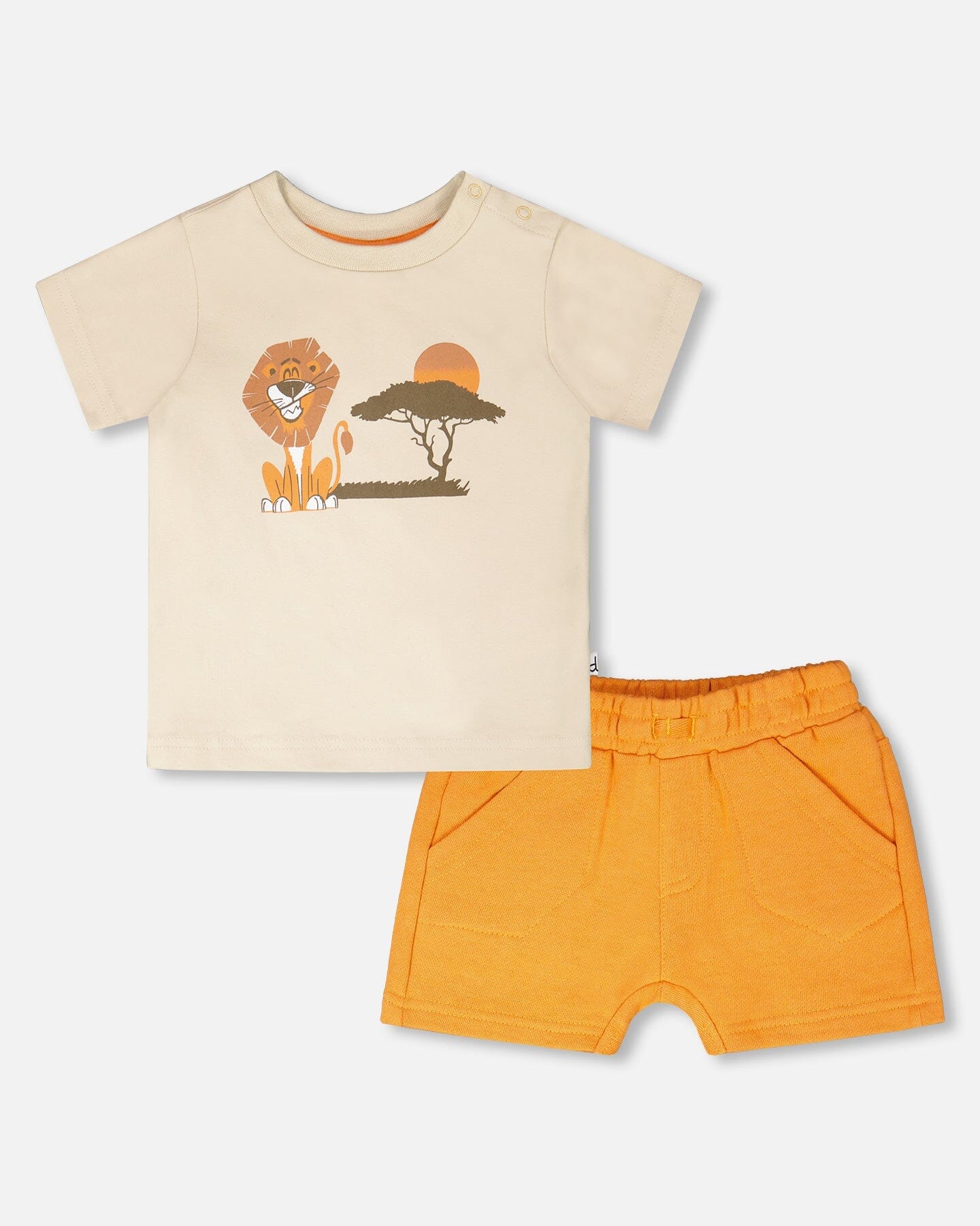 Organic Cotton T-Shirt And Short Set Beige And Orange