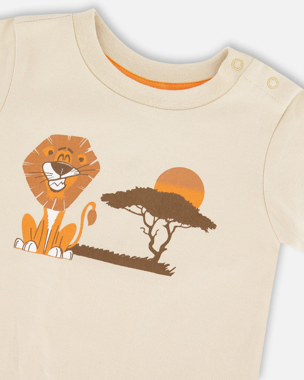 Organic Cotton T-Shirt And Short Set Beige And Orange