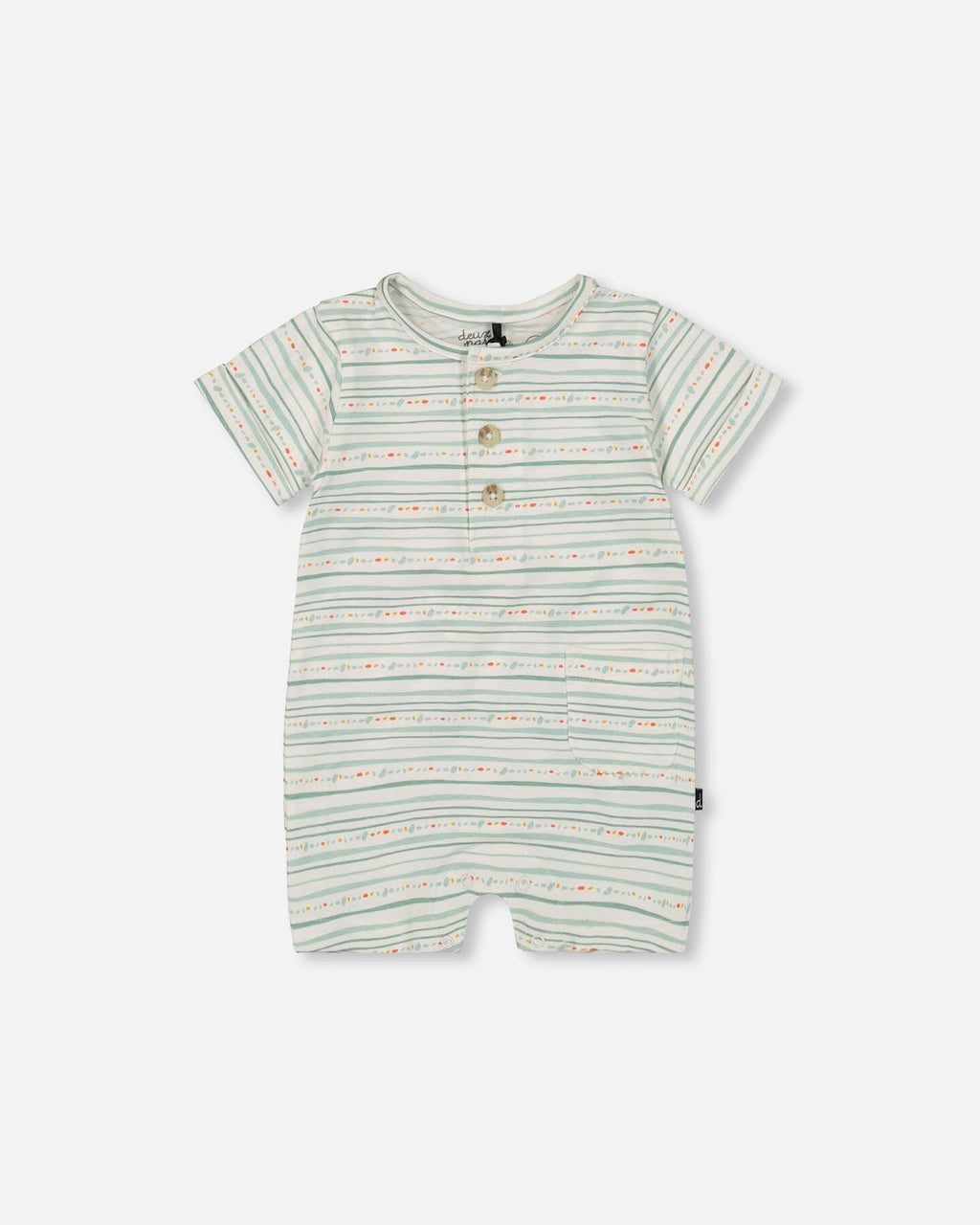Organic Cotton Romper White Printed Mint Green Lines