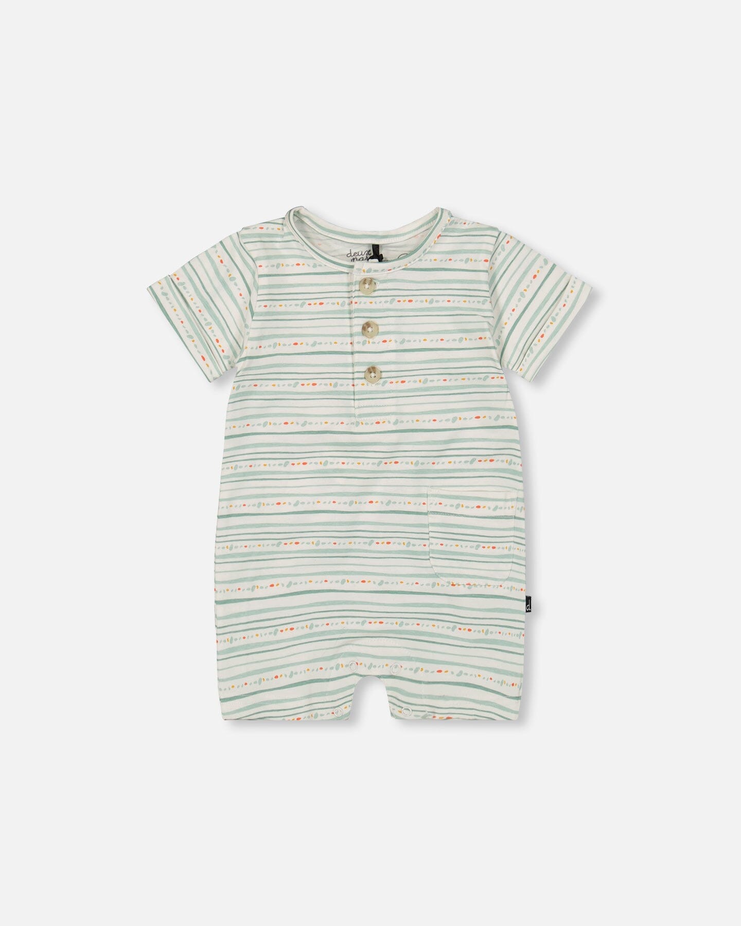 Organic Cotton Romper White Printed Mint Green Lines