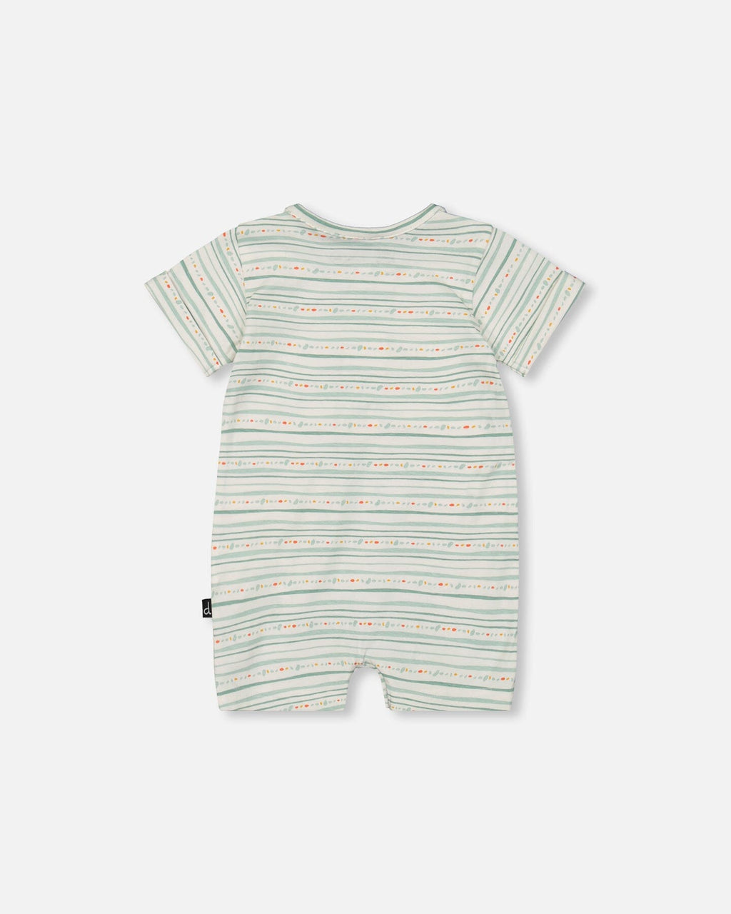 Organic Cotton Romper White Printed Mint Green Lines