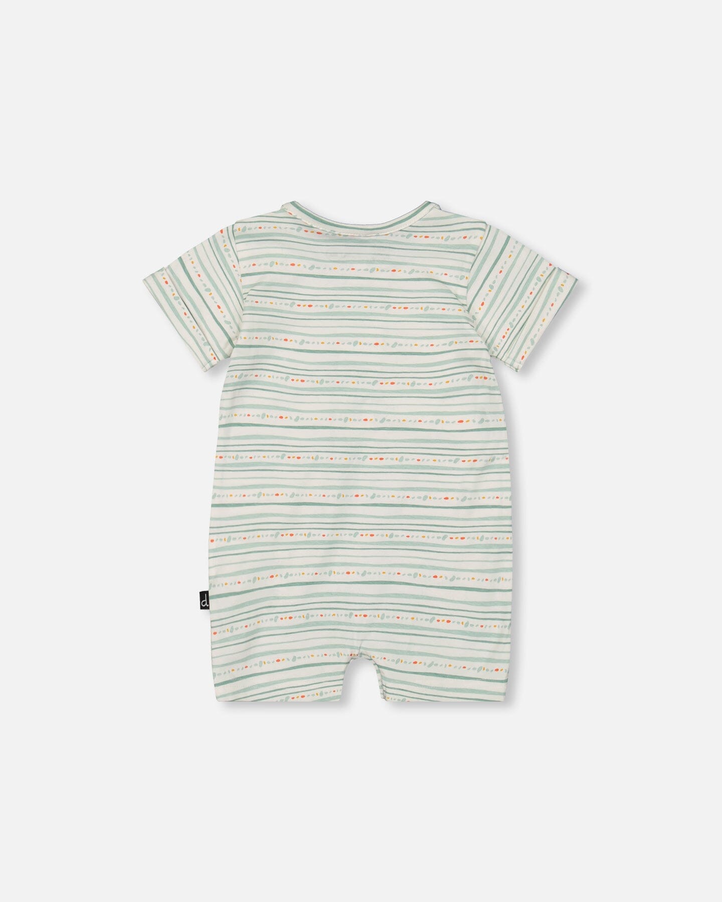 Organic Cotton Romper White Printed Mint Green Lines