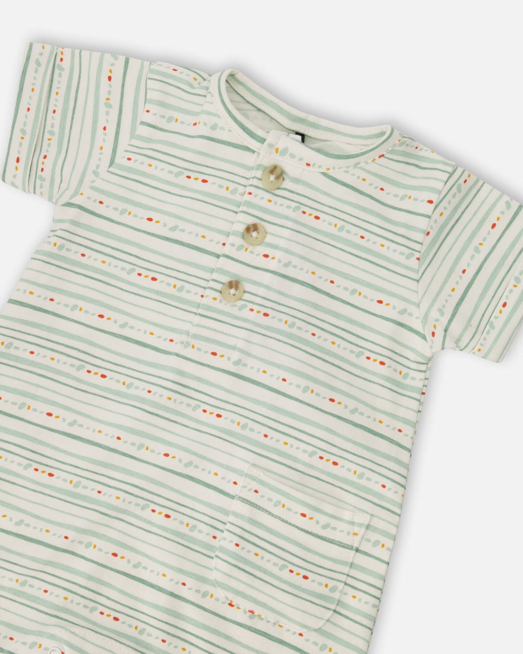 Organic Cotton Romper White Printed Mint Green Lines