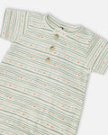 Organic Cotton Romper White Printed Mint Green Lines