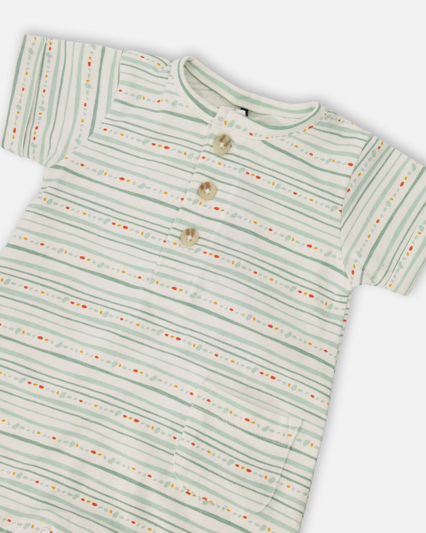 Organic Cotton Romper White Printed Mint Green Lines