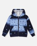 Hooded French Terry Cardigan Blue Gradient